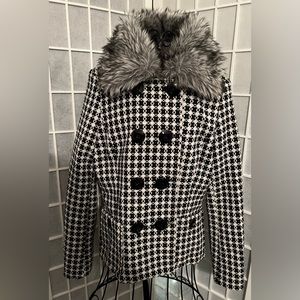 Women’s GAUCHA Tweed Checkered Fur Collar Coat Jacket